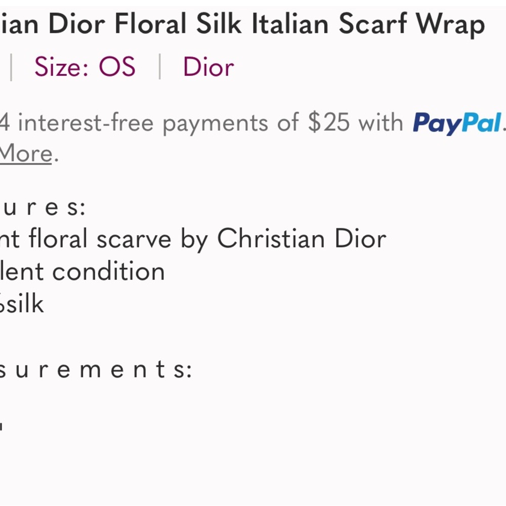 Vintage Authentic Beautiful Christian Dior Silk Scarf. Perfect condition - Picture 9 of 9